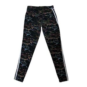 Feathers Black and Neon Soft 80s Party Print Racing Stripes Leggings Size S